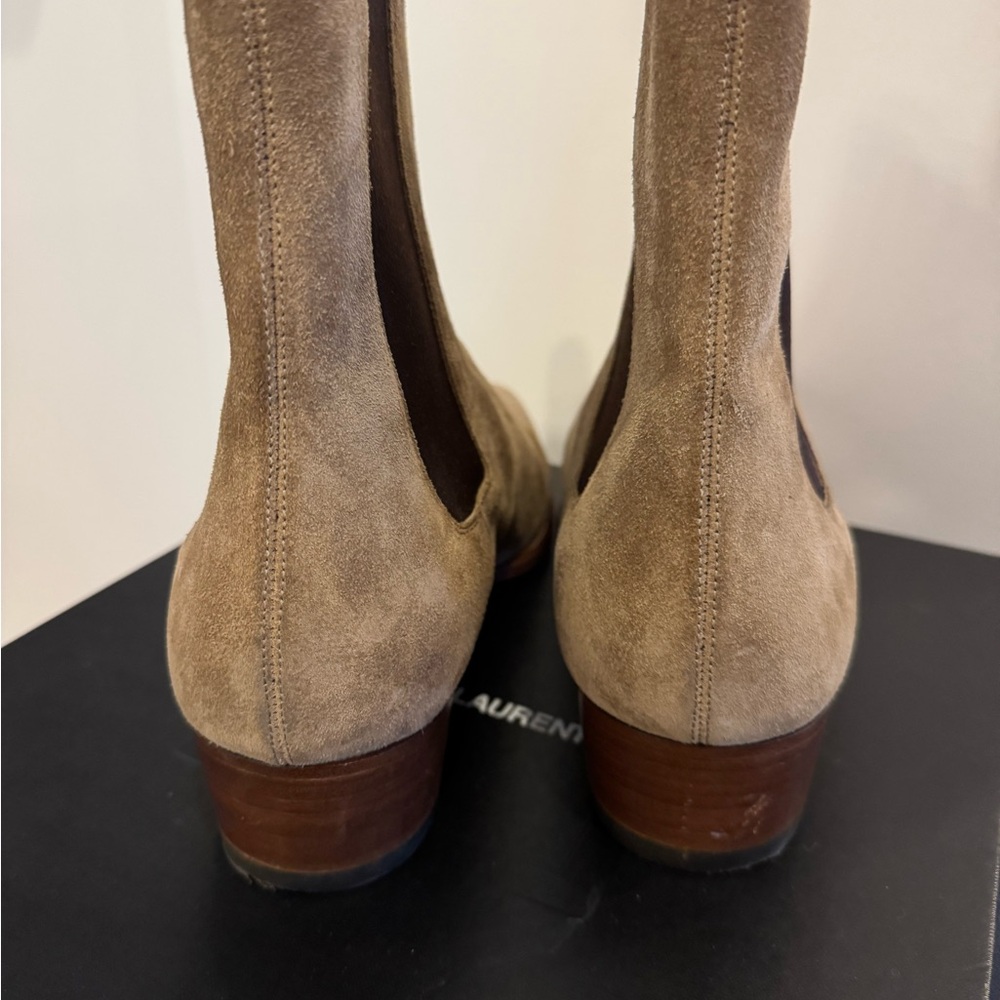 Saint Laurent Taupe Suede Chelsea Boots - Picture 3 of 8
